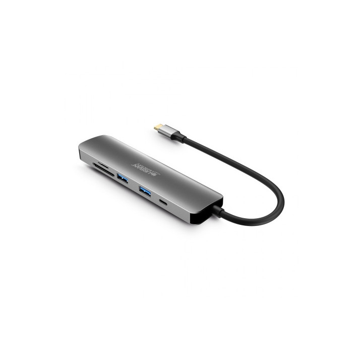 Urban Factory Hubee HUB 6 en 1 - USB-C Macho - USB-A/HDMI/USB-C/SD/MSD Hembra - 100W PD - Color Gris Metal