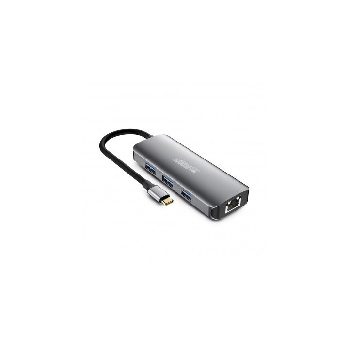 Urban Factory Hubee HUB 8 en 1 - USB-C Macho - USB-A/HDMI/RJ45/USB-C/SD/MSD Hembra - 100W PD - Color Gris Metal
