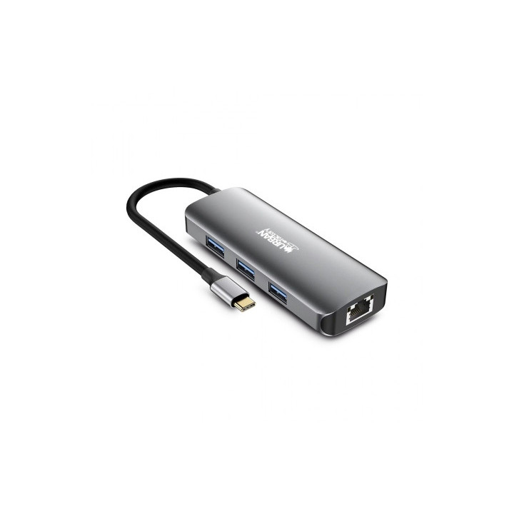 Urban Factory Hubee HUB 7 en 1 - USB-C Macho - USB-A/HDMI/RJ45/USB-C Hembra - 100W PD - Color Gris Metal