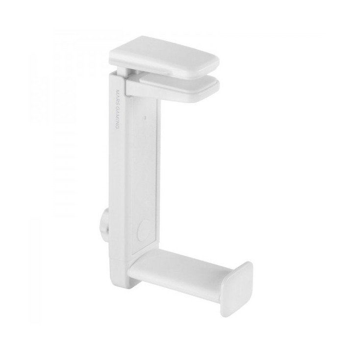 Mars Gaming MHH2 Soporte de Cascos - Instalacion Dual - Rotacion 360º - Sujeta Cables - Agarre Firme - Blanco - Color Blanco