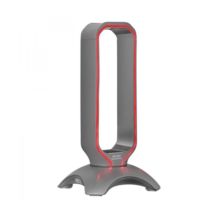 Mars Gaming MHHX Soporte Auriculares 2 en 1 - Iluminacion RGB Flow - 2 Puertos USB 2.0 - Base Antideslizante - Color Negro