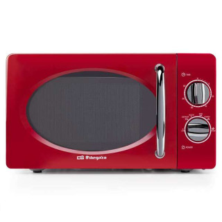 Orbegozo MI 2020 Microondas Vintage Rojo - 20L - 700W - 6 Niveles de Potencia - Temporizador 30min - Descongelacion Rapida - Di