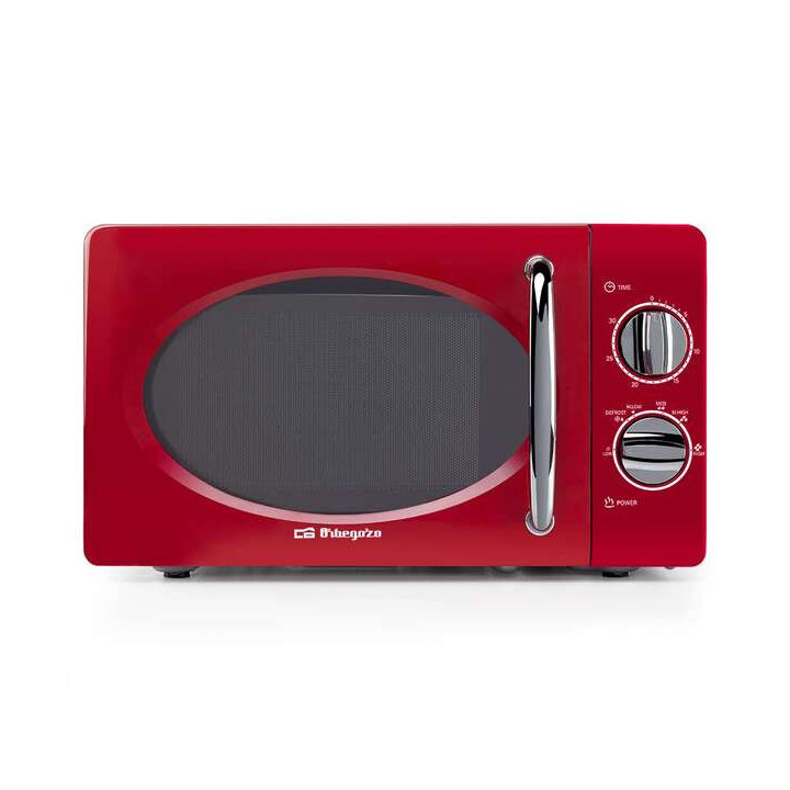 Orbegozo MI 2020 Microondas Vintage Rojo - 20L - 700W - 6 Niveles de Potencia - Temporizador 30min - Descongelacion Rapida - Di