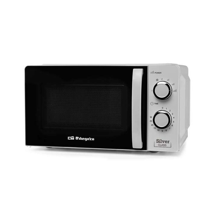 Orbegozo Mi 2118 Microondas - Capacidad 20L - Potencia 700W - 6 Niveles de Potencia - Temporizador 30min - Color Plata