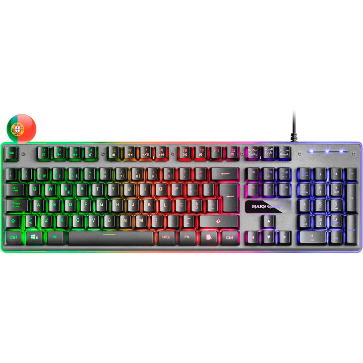 Mars Gaming Teclado Gaming MK220 - Tecnologia H-MECH - Iluminacion FRGB Rainbow - Panel de Aluminio - Base de ABS Reforzado - P