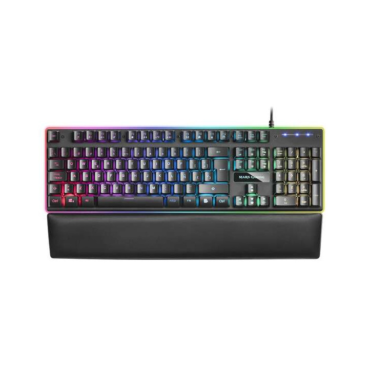Mars Gaming MK320 Teclado Hibrido USB - Retroiluminacion LED RGB - Reposamuñecas Acolchado - Antighosting - Cable de 1.50m
