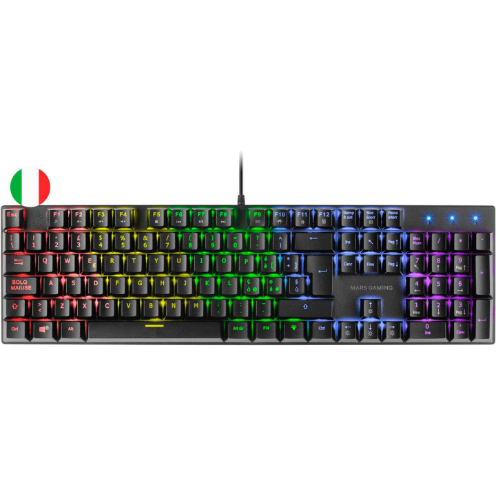 Mars Gaming Teclado Mecanico RGB MK422 - Tecnologia Antipolvo - 12 efectos de Iluminacion - Teclas imborrables - Funciones Mult