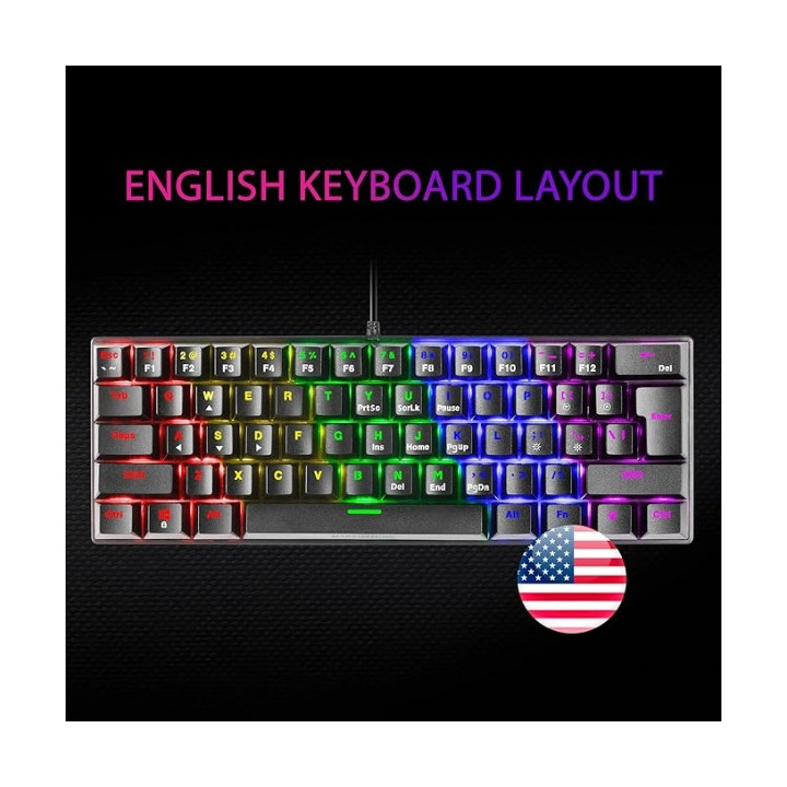 Mars Gaming MK60 Teclado Gaming Mecanico - Ultra-compacto 60% - Iluminacion RGB - Switches Antipolvo - Teclas Imborrables - Mul