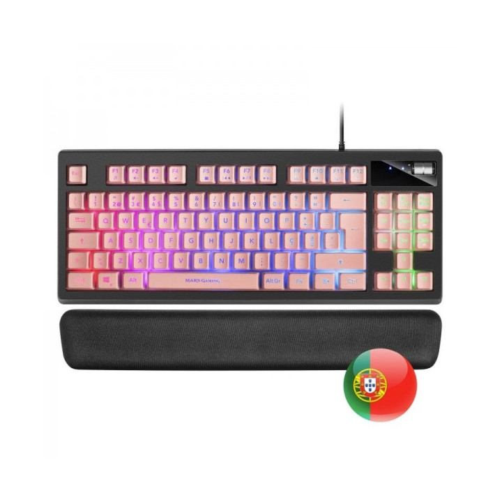 Mars Gaming MKAX Teclado Gaming - Iluminacion RGB 9 Efectos - Diseño Compacto TKL - Tecnologia H-Mech - Control de Volumen Rol