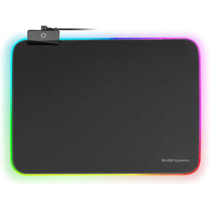 Mars Gaming Alfombrilla MMPRGBL - 365x265mm - Superficie Optimizada - Sistema RGB Control con Fibra Optica - 12 Modos de Ilumin