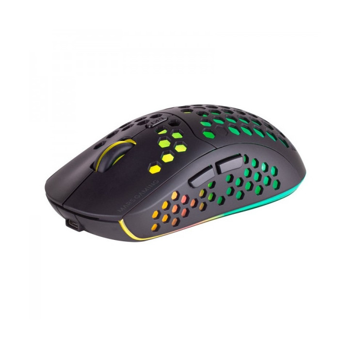 Mars Gaming MMW3 Raton Inalambrico Ultraligero - RGB Flow - Sensor Optico 3200 DPI - Switches HUANO - Conexion 2.4G - Bateria R