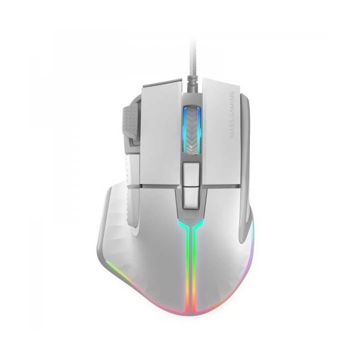 Mars Gaming MM-XT Raton Gaming - Iluminacion RGB - Sensor A825PRO 12800 DPI - 9 Botones HUANO - Cable Feather Paracord - Compat