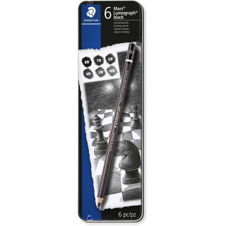 Staedtler Mars Lumograph Black Artist Pencil 100B Pack de 6 Lapices de Grafito - Resistencia a la Rotura - Graduaciones Surtida
