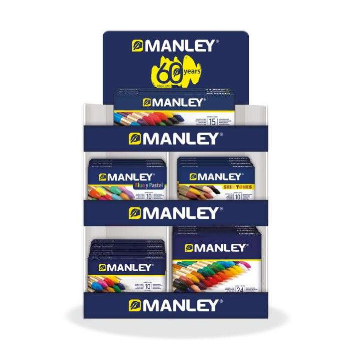 Manley Expositor de 40 Packs Surtidos de Ceras Blandas - Trazo Suave - Gran Variedad de Tecnicas y Aplicaciones - Fabricacion A