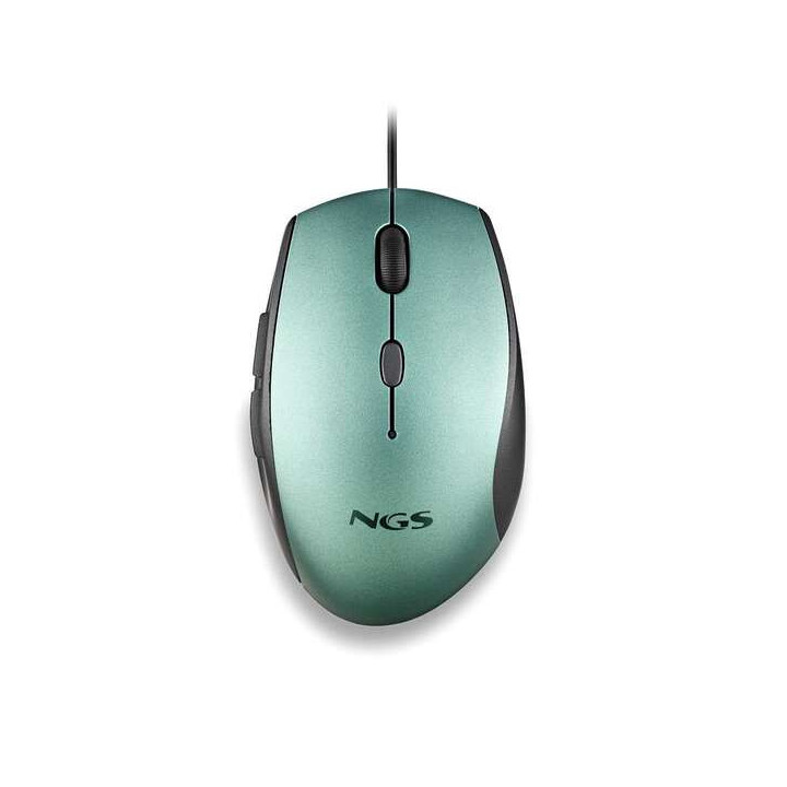 NGS Moth Ice Raton USB 1600dpi + Adaptador USB-A a USB-C - 5 Botones - Uso Diestro - Cable de 1.80m - Color Verde Metalizado/Ne
