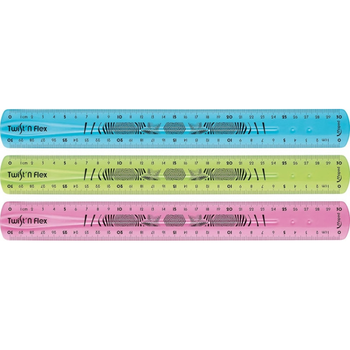 Maped Twist´n Flex Regla de Flexible 30cm - Irrompible - Doble Graduacion - Colores Aleatorios Azul