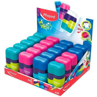 Maped Connect Duo Afilaborra de 2 Orificio con Goma de Borrar - Deposito de Gran Capacidad - Forma Ergonomica - Colores Surtido
