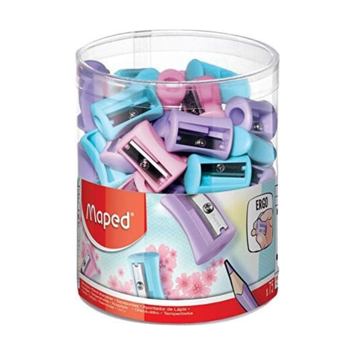 Maped Vivo Pastel Sacapuntas de Plastico con 1 Orificio - Cuchilla de Acero Afilada y Resistente - Colores Pastel Surtidos