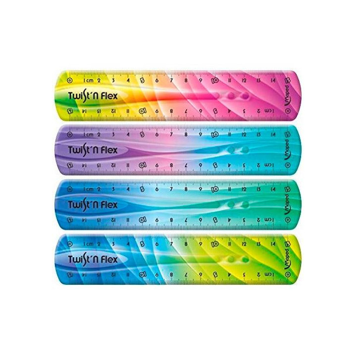 Maped Twist´n Flex Regla de Flexible 15cm - Irrompible - Doble Graduacion - Colores Degradados Aleatorios
