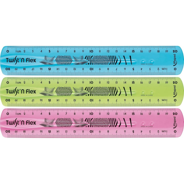 Maped Twist´n Flex Regla de Flexible 20cm - Irrompible - Doble Graduacion - Colores Aleatorios Azul