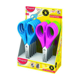 Maped Essentials Tijera Escolar Punta Redonda 13cm - Hojas de Acero Inoxidable - Mango de Plastico Simetrico - Colores Surtidos
