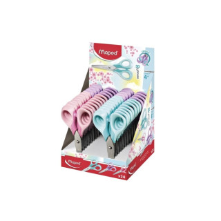 Maped Sensoft Tijera Escolar Punta Redonda 13cm - Hojas de Acero Inoxidable - Mango de Plastico Simetrico - Colores Pastel Surt