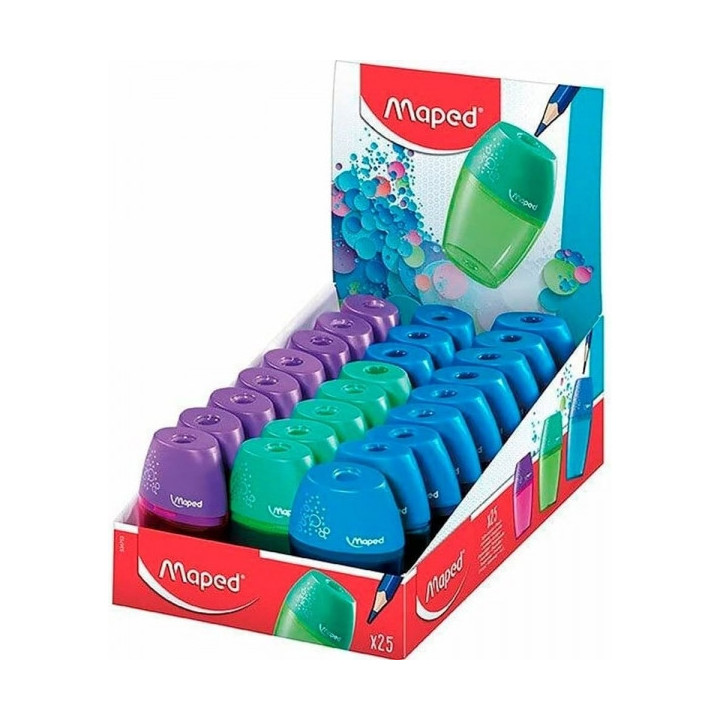 Maped Shaker Sacapuntas de 1 Orificio con Deposito de Gran Capacidad - Forma Ergonomica - Colores Surtidos