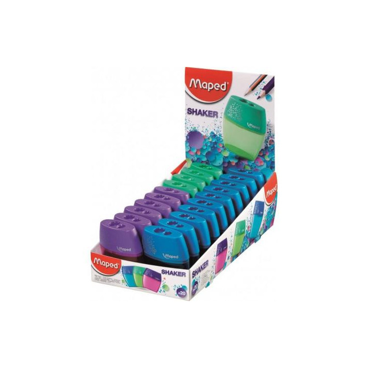 Maped Shaker Sacapuntas de 2 Orificios con Deposito de Gran Capacidad - Forma Ergonomica - Colores Surtidos