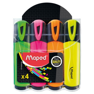 Maped Peps Classic Pack de 4 Marcadores Fluorescentes - Punta Biselada - Trazo de 1 a 5mm - Ideal para Subrayar y Resaltar - Co
