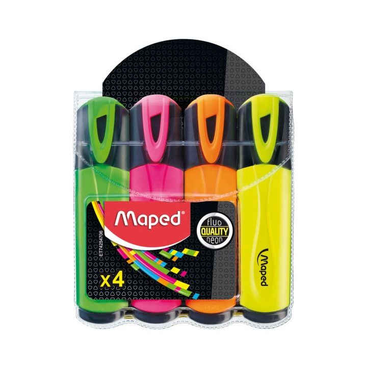 Maped Peps Classic Pack de 4 Marcadores Fluorescentes - Punta Biselada - Trazo de 1 a 5mm - Ideal para Subrayar y Resaltar - Co