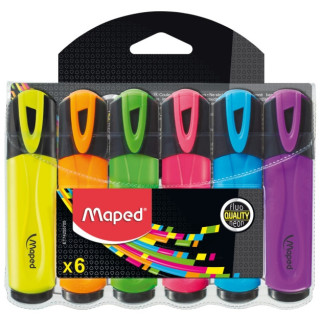 Maped Peps Classic Pack de 6 Marcadores Fluorescentes - Punta Biselada - Trazo de 1 a 5mm - Ideal para Subrayar y Resaltar - Co