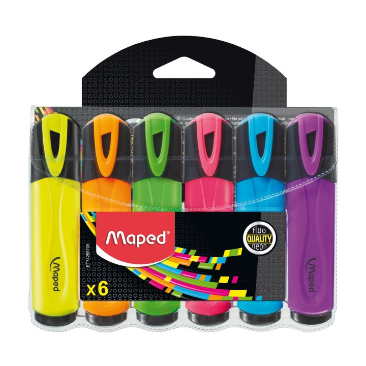 Maped Peps Classic Pack de 6 Marcadores Fluorescentes - Punta Biselada - Trazo de 1 a 5mm - Ideal para Subrayar y Resaltar - Co