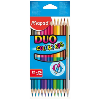 Maped Color´Peps Duo Pack de 12 Lapices Bicolores Triangulares - Doble Punta 2.9mm - Madera Certificada FSC - Colores Surtidos