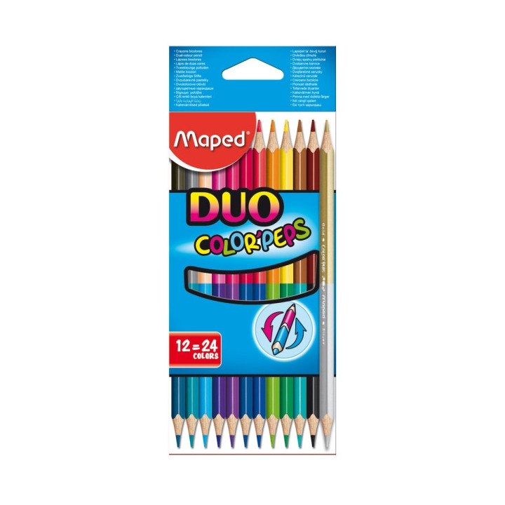 Maped Color´Peps Duo Pack de 12 Lapices Bicolores Triangulares - Doble Punta 2.9mm - Madera Certificada FSC - Colores Surtidos