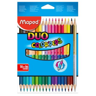 Maped Color´Peps Duo Pack de 18 Lapices Bicolores Triangulares - Doble Punta 2.9mm - Madera Certificada FSC - Colores Surtidos