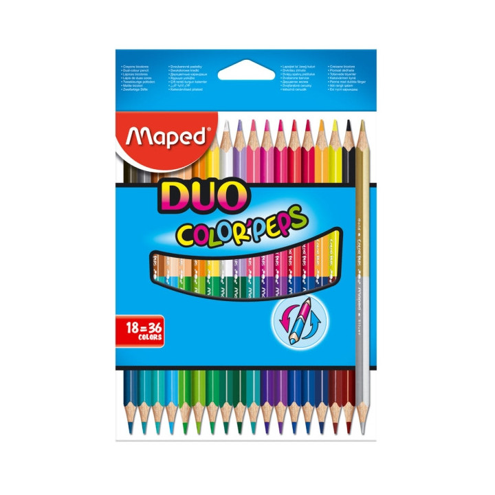 Maped Color´Peps Duo Pack de 18 Lapices Bicolores Triangulares - Doble Punta 2.9mm - Madera Certificada FSC - Colores Surtidos