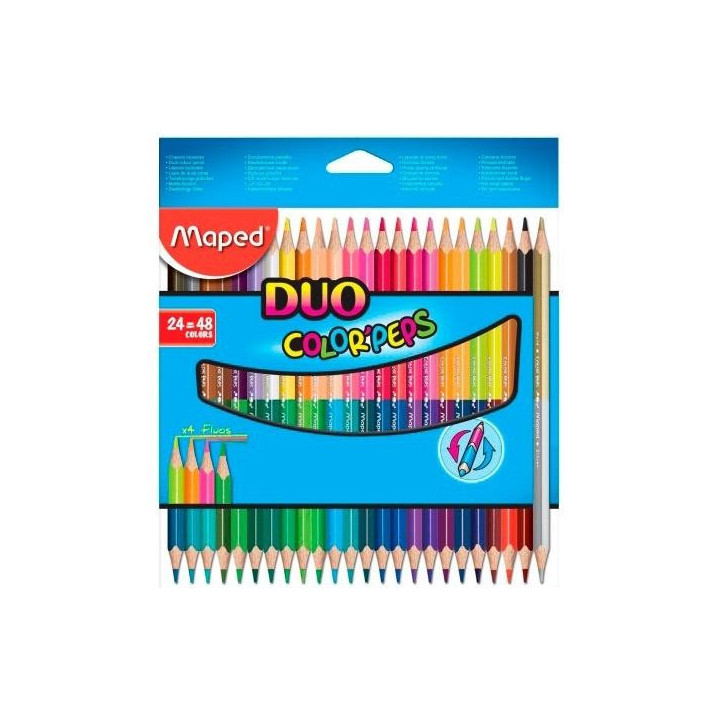 Maped Color´Peps Duo Pack de 24 Lapices Bicolores Triangulares - Doble Punta 2.9mm - Madera Certificada FSC - Colores Surtidos