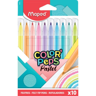 Maped Color´Peps Pastel Pack de 10 Rotuladores con Punta Media Bloqueada 2.8mm - Tinta Lavable - Colores Pastel Surtidos