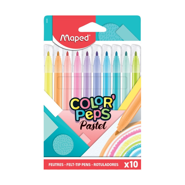 Maped Color´Peps Pastel Pack de 10 Rotuladores con Punta Media Bloqueada 2.8mm - Tinta Lavable - Colores Pastel Surtidos