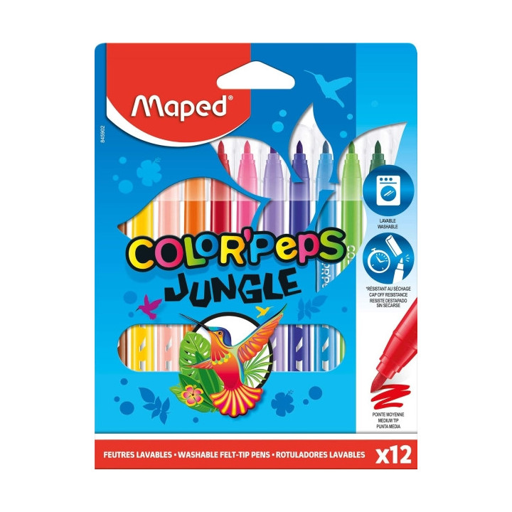 Maped Color´Peps Jungle Pack de 12 Rotuladores con Punta Media Bloqueada 2mm - Ojival