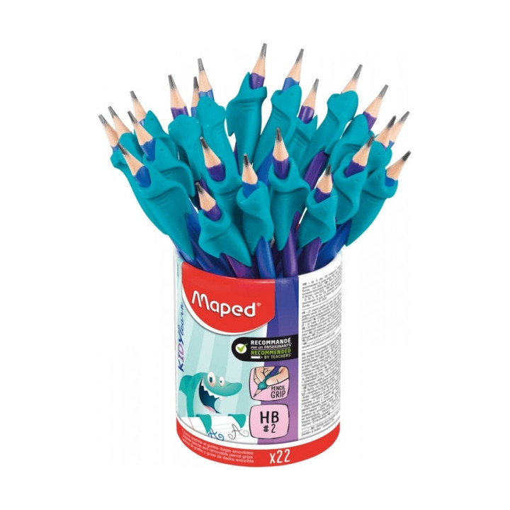 Maped Kidy Lern Bote de 22 Lapices de Grafito 2HB con Guia de Lapiz para Dedos - Guia Extraible - Apta para la Mayoria de Lapic