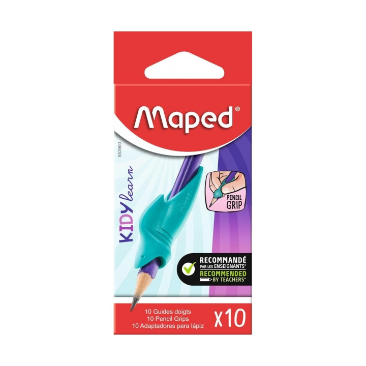 Maped Kidy Lern Pack de 10 Guias de Lapiz para Dedos - Modelo Tiburon - Guia Extraible - Apta para la Mayoria de Lapices - Para