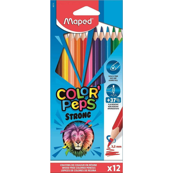 Maped Color´Peps Strong Pack de 12 Lapices Triangulares de Colores - Sin Madera - Mina 3