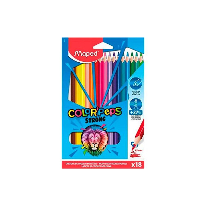 Maped Color´Peps Strong Pack de 18 Lapices Triangulares de Colores - Mina 3