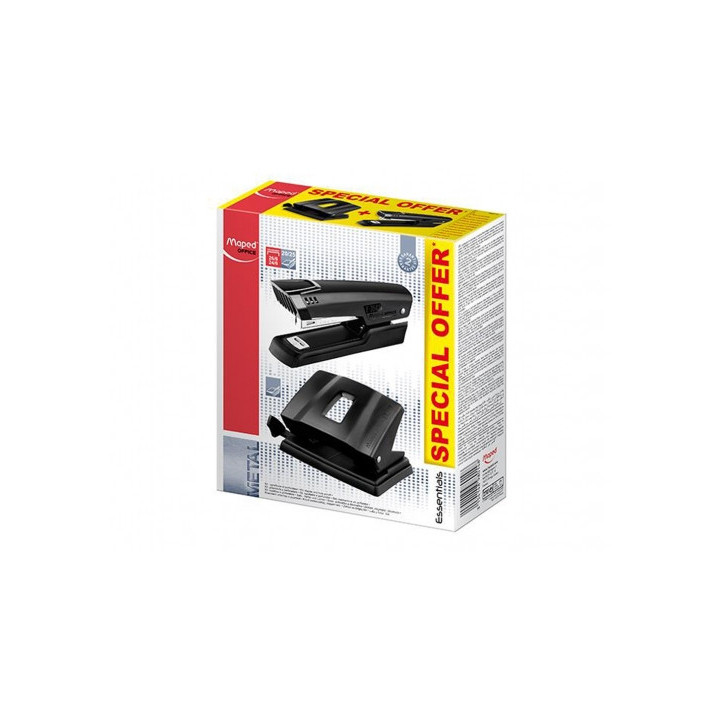 Maped Essentials Metal Pack de Grapadora Metalica E3543 + Taladro Metalico E4024 - Grapa hasta 25 Hojas a la Vez - Admite Grapa