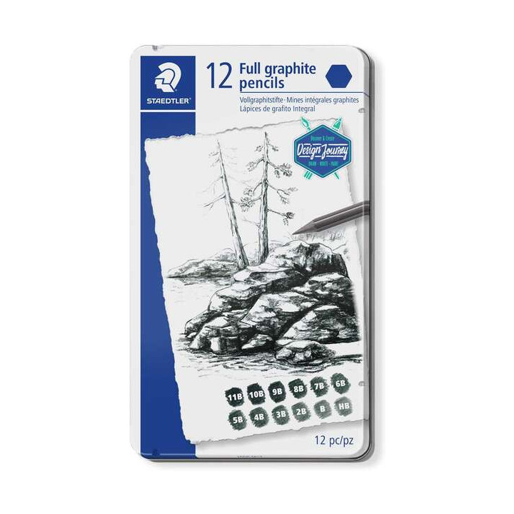 Staedtler Mars Lumograph Pure Graphite 100G Pack de 12 Lapices de Grafito - Tonos Brillantes - Graduaciones Surtidas