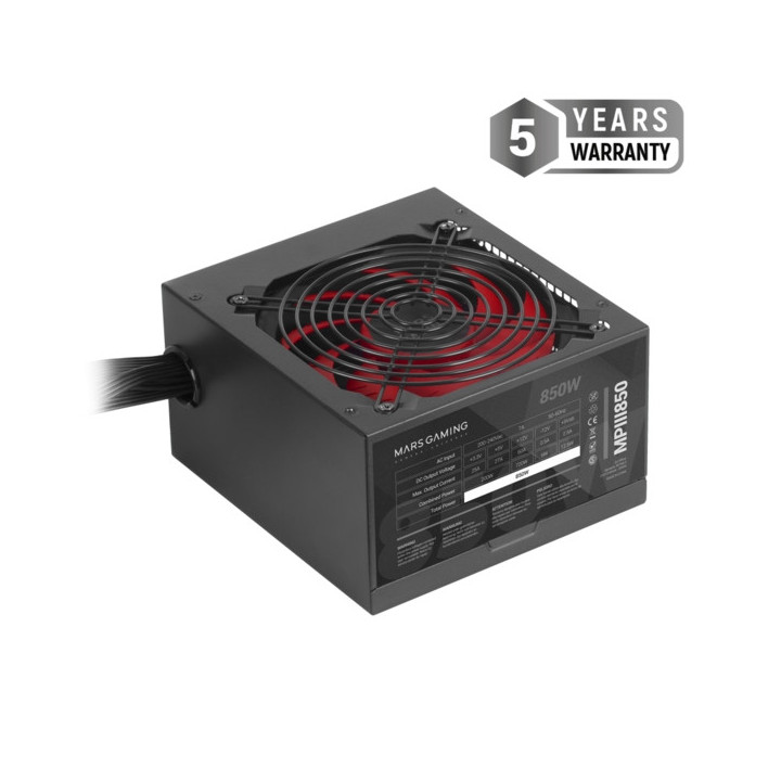 Mars Gaming MPIII850 Fuente de Alimentacion 850W ATX - Silencio Absoluto - Eficiencia Profesional - Diseño de Cables Optimizad
