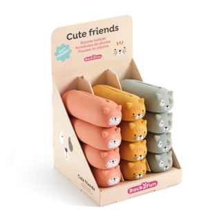 Miquel Rius Back2Fun Animales Cute Expositor con 12 Portatodos de Silicona - 4 de cada Modelo de Animal - Cierre con Cremallera