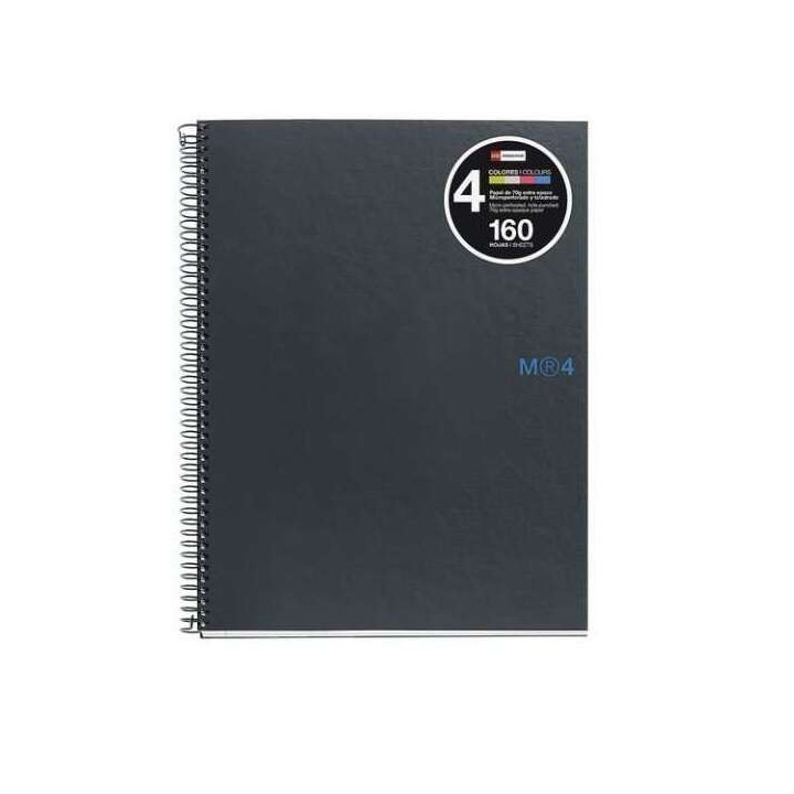 Miquel Rius Notebook4 Cuaderno de Espiral Formato A4 - 160 Hojas Lisas Microperforadas con 4 Taladros - Cubiertas de Carton Ext