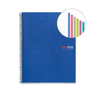 Miquel Rius Notebook6 Cuaderno de Espiral Formato A4 - 150 Hojas de 70gr Microperforadas con 2 Taladros - Cubiertas de Poliprop